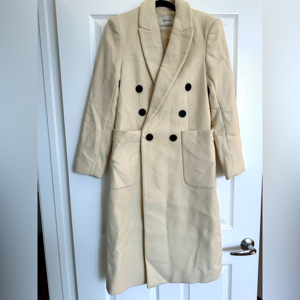 Cream double breasted peacoat with black button detail (size S)